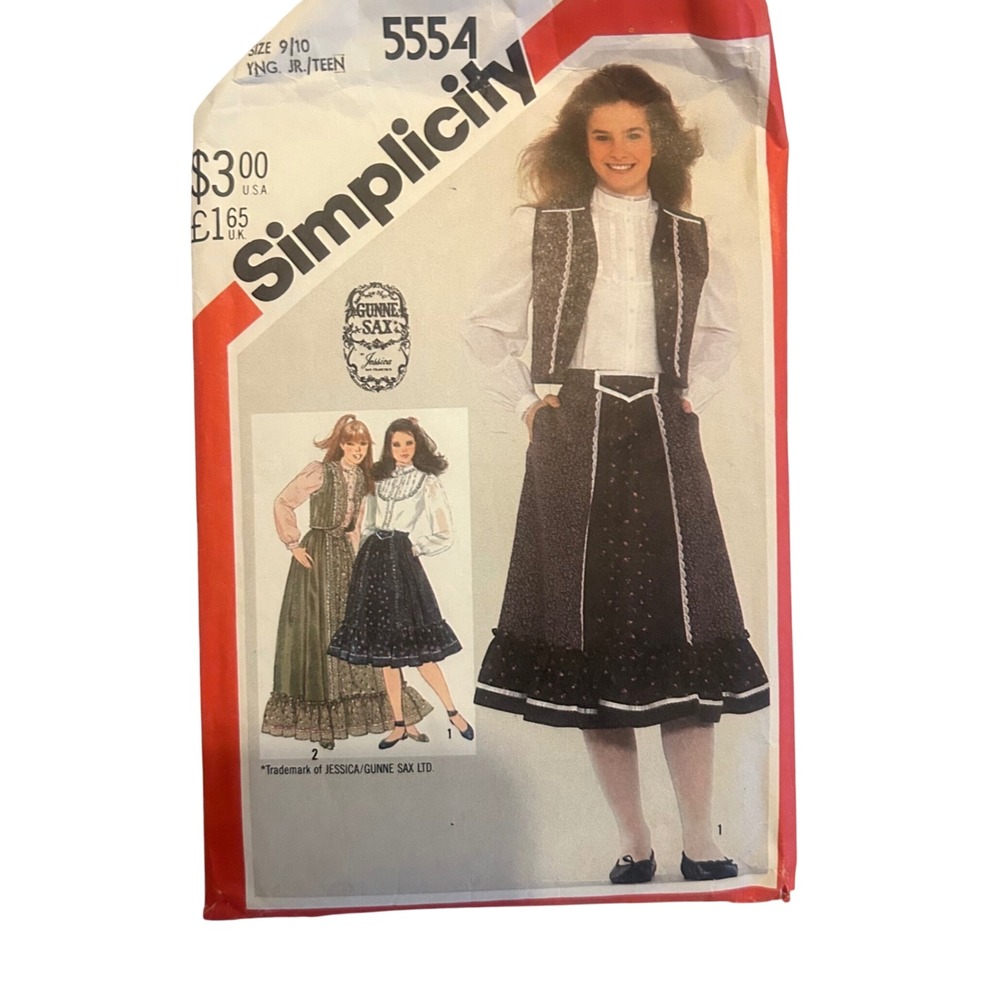 Simplicity Sewing Pattern 5554 Gunne Sax Junior 9/10 Multicolor Vintage 1982 80s